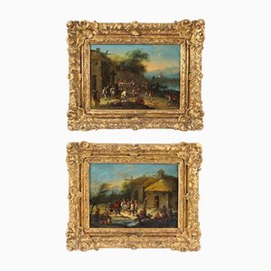 After David Teniers, Rural Scenes, 18th Century, Oil on Canvas Paintings, Framed, Set of 2