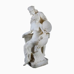 P. Emilio Fiaschi, The Artist's Muse, 19th Century, Large Alabaster Sculpture