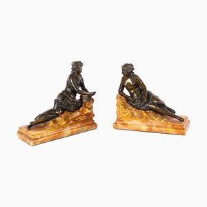 Bronze Semi-Nude Classical Ladies Sculptures or Bookends, 19th Century, Set of 2