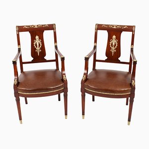 Empire Revival Ormolu Mounted Armchairs, 19th Century, Set of 2