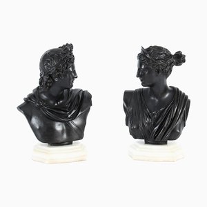 Italian Grand Tour Apollo & Diana Busts, 19th-Century, Bronze, Set of 2