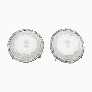 Sterling Silver Salvers by John Carter, 1772, Set of 2