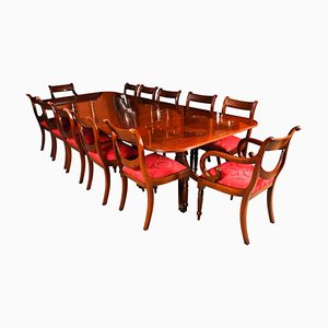 Twin Pillar Dining Table & 12 Dining Chairs by William Tillman, 20th Century, Set of 13
