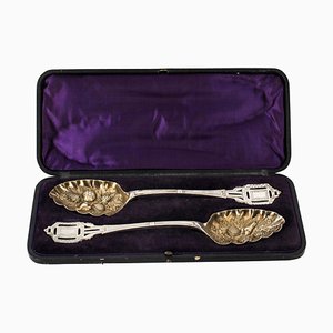 Victorian Silver Plated & Gilt Berry Serving Spoons, 19th Century, Set of 2