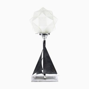 Art Deco Chrome Sail Yacht Table Lamp, 1920s