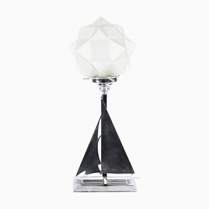 Art Deco Tischlampe aus verchromtem Segelboot, 1920er