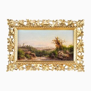 Guido Agostini, paisaje italiano, siglo XIX, óleo sobre lienzo, enmarcado