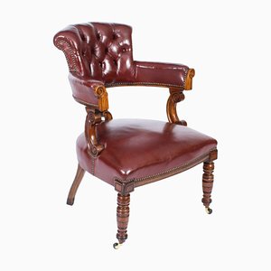 19th Century Victorian Oak Leather Desk Chair