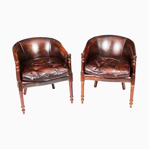 20th Century English Handmade Leather Desk Chairs, Set of 2
