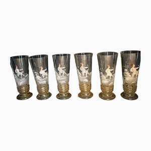 Antique Mary Gregory Victorian Hand Made Glasses, Set of 6