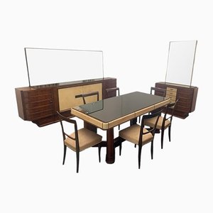 Table de Bar Art Déco en Palissandre avec Chaises et Parchemin, Set de 11