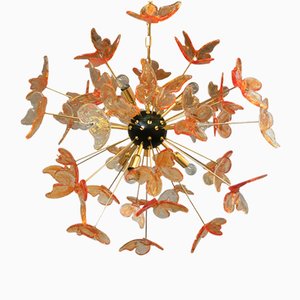 Roter Schmetterling Sputnik Kronleuchter aus Muranoglas in Schwarz von Murano Glas