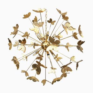 Blattgold Schmetterling Murano Glas Sputnik Kronleuchter von Murano Glas