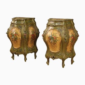 Venetian Lacquered and Painted Bedside Tables, Set of 2