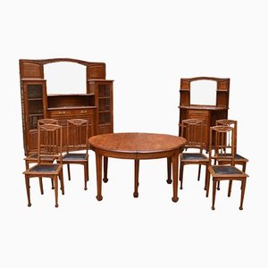 Art Nouveau Vine Carved Oak Dining Room Set by Gauthier-Poinsignon, Set of 9