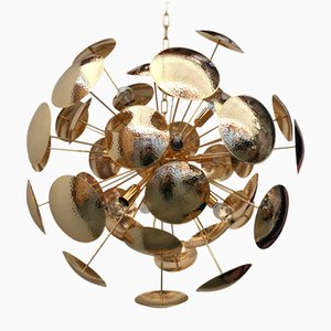 Handgefertigter Messing Sputnik Kronleuchter von Murano Glas