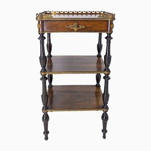 French Napoleon III Brass & Walnut Serving Table or Side Table, 1880