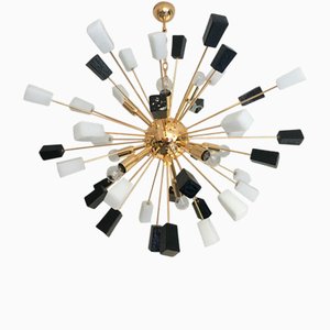 White and Black Cube Murano Glass Sputnik Oval Chandelier from Murano Glass