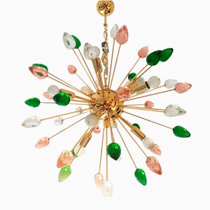 Lámpara de araña Sputnik "Dew" de cristal de Murano rosa y verde