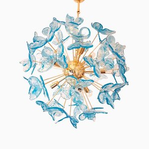Light-Blue Butterfly Murano Glass Sputnik Sphere Chandelier from Murano Glass