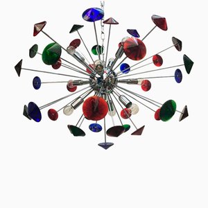 Lampadario Sputnik ovale in vetro di Murano multicolore