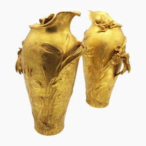 Iris und Wasserlilien Vasen aus Bronze von Frederic Debon, 2er Set