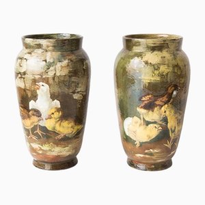 Barbotine Vasen von Theodore Lefront, 2er Set