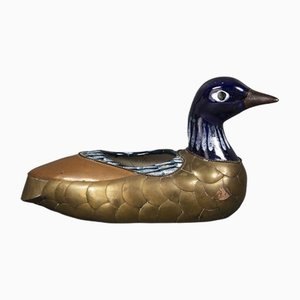Egyptian Duck With Ceramic, Brass and Enamel Bowl, 1970s