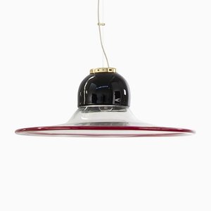 Large Suspension Lamp in Black & Red Blown Murano Glass, Italy, 1970s