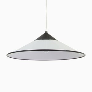 Large Suspension Lamp in White Murano Glass with Black Finishes, Italy, 1970s