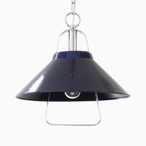 Suspension Lamp in Blue Plastic with Chrome Galvanic Frame, Italy, 1980s