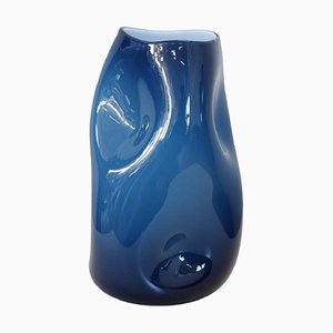 Jarrón italiano vintage azul de cristal de Murano artístico, años 70