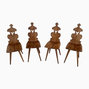 Rustic Tyrolean Oak Alpine Mountain Chairs, Set of 4