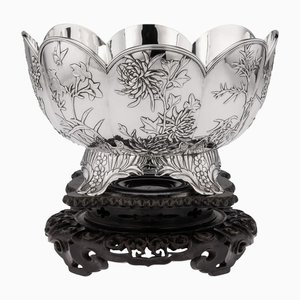 19th Century Chinese Solid Silver Bowl on Stand from Wang Hing, 1890s