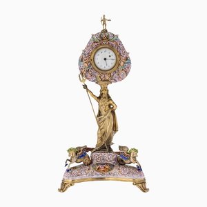 Horloge en Argent Doré et Émail Peint par Karl Bender, Autriche, 1880s