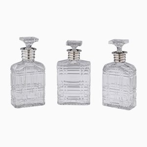 20th Century English Art Deco Solid Silver & Cut Glass Decanters, 1910s, Set of 3