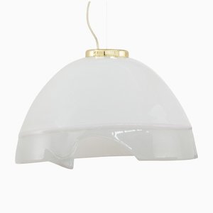 Large Italian Suspension Lamp in White Murano Glass with Pink & Gray Finishes, 1980s