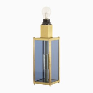 Italian Lamp Base with Brass Frame and Blue Glass