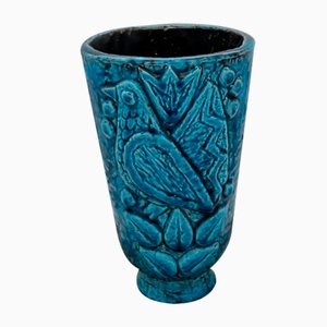 Blaue Chamotte Keramikvase von Charlotte Hamilton für Rörstrand
