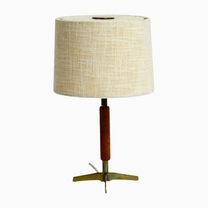 Small Mid-Century Brass Star Base Table Lamp with Original Fabric Shade from Kalmar