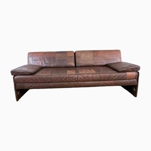 Brown Patchwork Leather Extendable Single or Double Daybed in the Style of de Sede