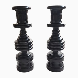 Ebony Turned Wood Candlesticks, Set of 2