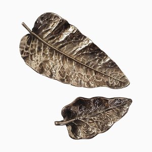 Bandejas Leaf de bronce, Italia. Juego de 2