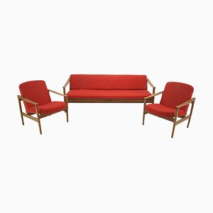 Mid-Century Czechoslovakian Living Room Set with Sofa and Lounge Chairs, 1960s, Set of 3