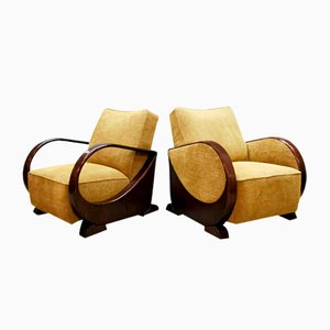 Fauteuils Art Déco École d'Amsterdam en Bois Courbé, Set de 2