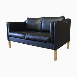 Skandinavisches Sofa aus schwarzem Leder von Borge Mogensen