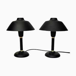 Swedish Black Metal Table Lamps, 1950s, Set of 2