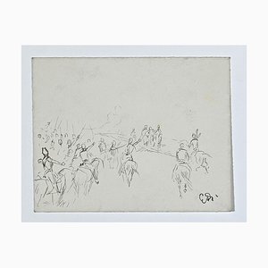 Edouard Detaille, Riders, Original Ink Drawing, Late 19th-Century