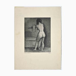 Pierre Dubreuil, desnudo, grabado original, mediados del siglo XX