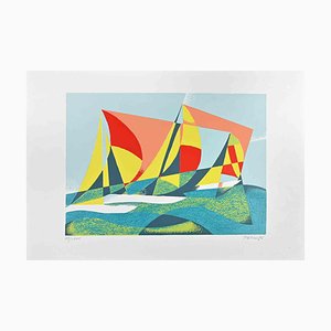 Osvaldo Peruzzi, Seascape + Sails, Original Lithograph, 1988